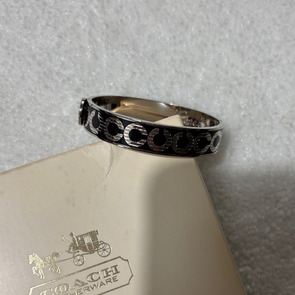 Coach Black and Silver Patterned Bangle